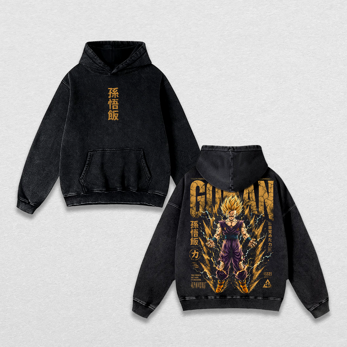 Son Gohan Super Saiyan 2 Vintage Washed Heavyweight Cotton T-Shirt, Dragon Ball Z SSJ2 Anime Graphic Tee, Double Sided Oversized Streetwear Shirt, Retro Manga Unisex Fan Gift
