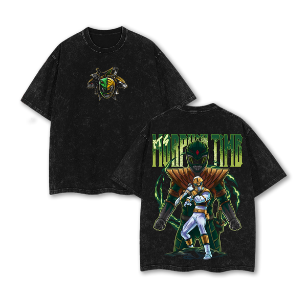 Power Rangers Green Ranger x White Ranger Tee – It’s Morphin Time – Vintage Washed Oversized Shirt