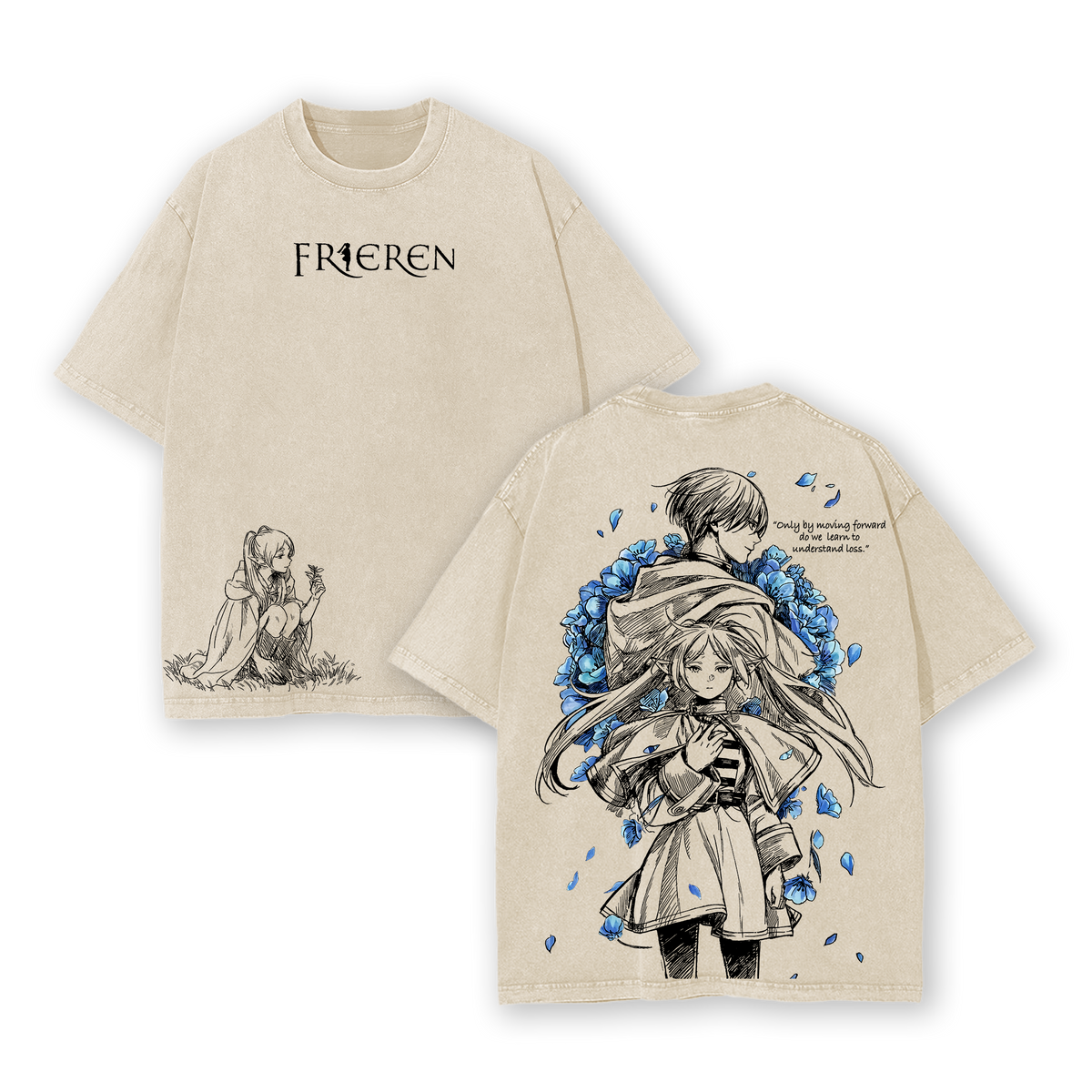 Frieren x Himmel Tee Washed – Frieren: Beyond Journey’s End Vintage Washed Heavy Cotton Oversized Anime Manga T-Shirt