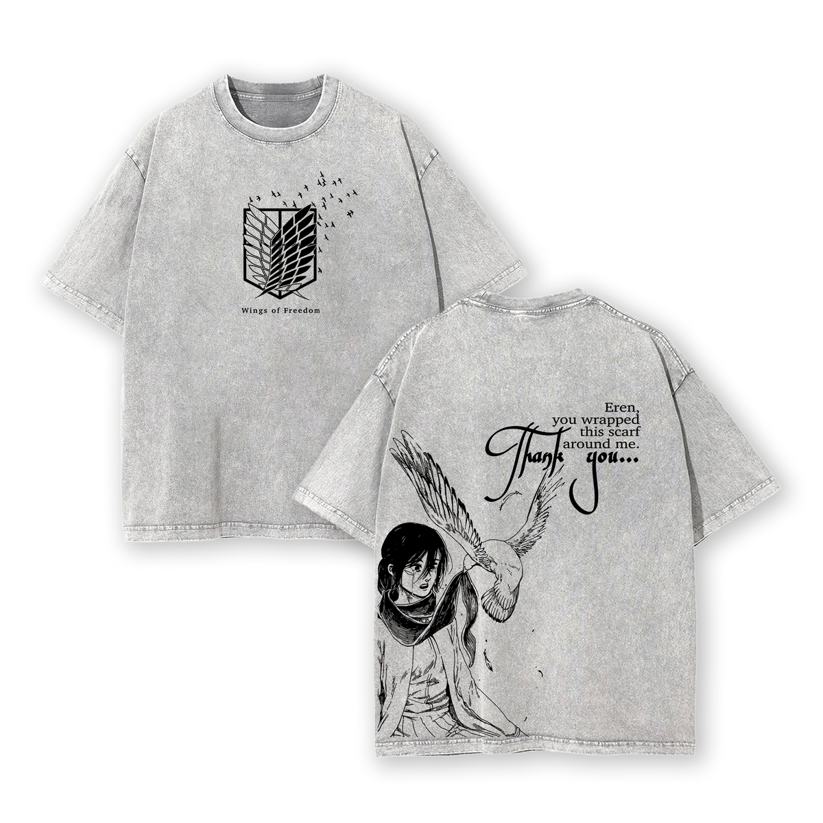Wings Of Freedom Attack On Titan Anime Double Printed Vintage Washed Tee
