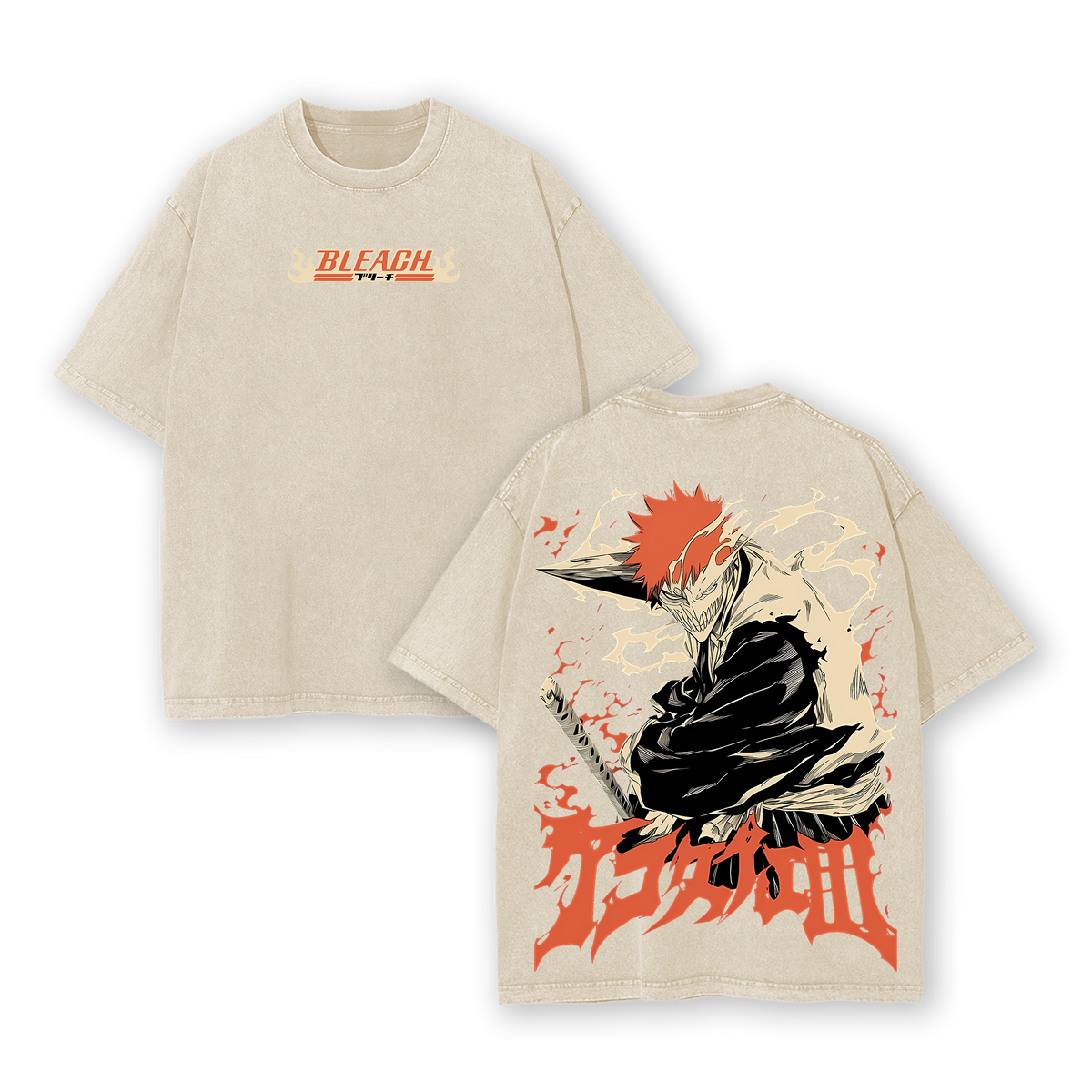 Ichigo Kurosaki Rage Bankai Bleach Retro Vintage Unisex Oversize Anime Manga Washed Heavyweight Cotton T-shirt