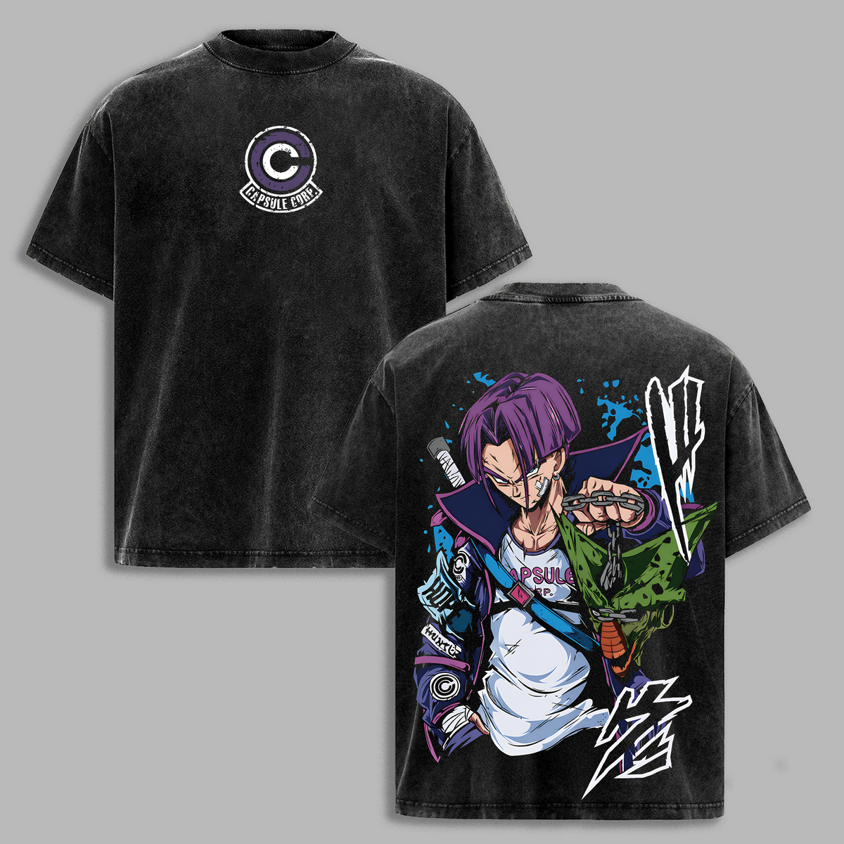 Trunks DBZ Anime Graphic Tee Vintage Washed Shirt Unisex Streetwear Capsule Corp Anime Shirt Future Trunks Sword Tee Dragon Ball Z Anime Clothing Gift for Anime Lovers Fans