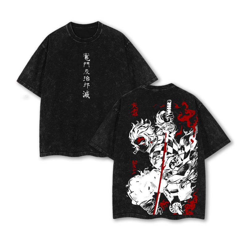 Tanjiro Kamado T-Shirt – Demon Slayer Kimetsu no Yaiba Vintage Washed Oversized Heavy Cotton Anime Manga Tee