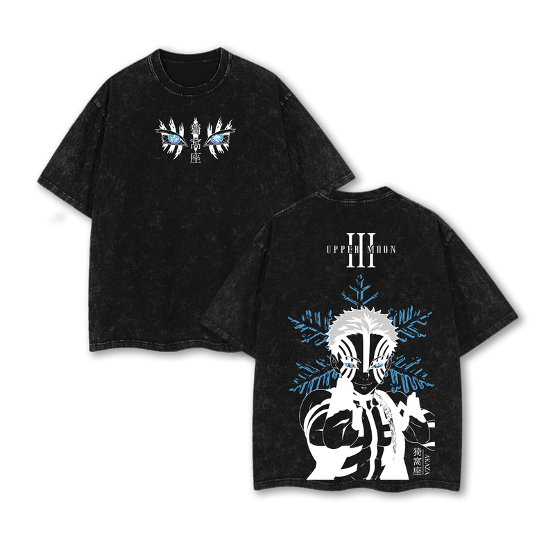 Akaza Demon Slayer Washed Vintage T-Shirt, Oversized Heavy Cotton Graphic Tee, Upper Moon 3 Inspired Streetwear Otaku Aesthetic