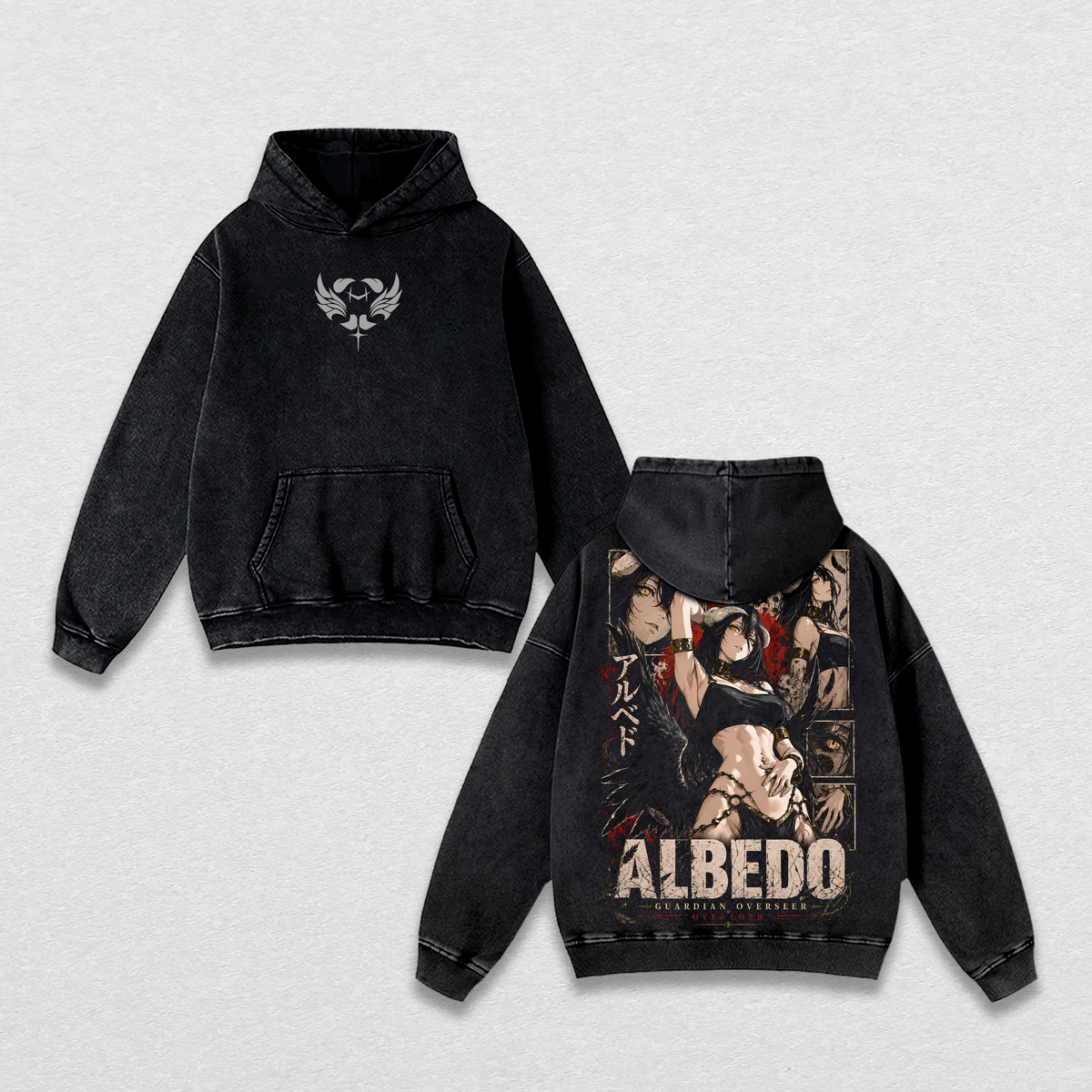 Albedo Anime T Shirt, Overlord Graphic Tee, Albedo Waifu Shirt, Japanese Anime Streetwear, Vintage Washed Black Tee