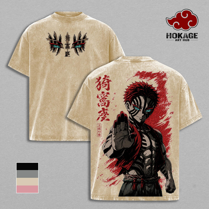 Men's Demon Slayer Graphic Short-Sleeve T-Shirt - Kimetsu No Yaiba Upper Moon 3 Vintage Washed Heavyweight Cotton Oversized Streetwear Tee, S/3XL/4XL, Gift for Anime Fans