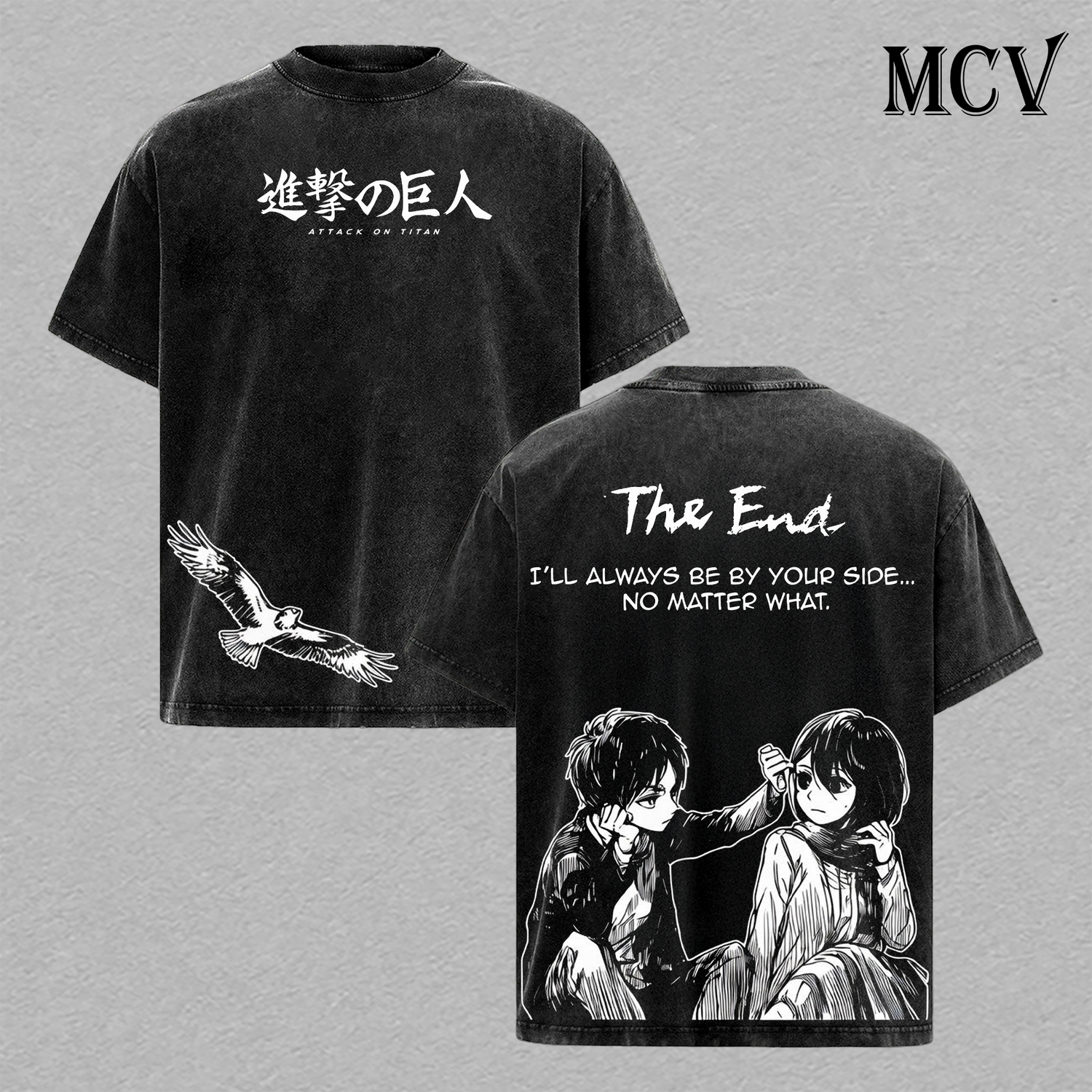 Attack on Titan The End T-Shirt, Eren Mikasa Anime Tee, Emotional Ending Vintage Washed Tee