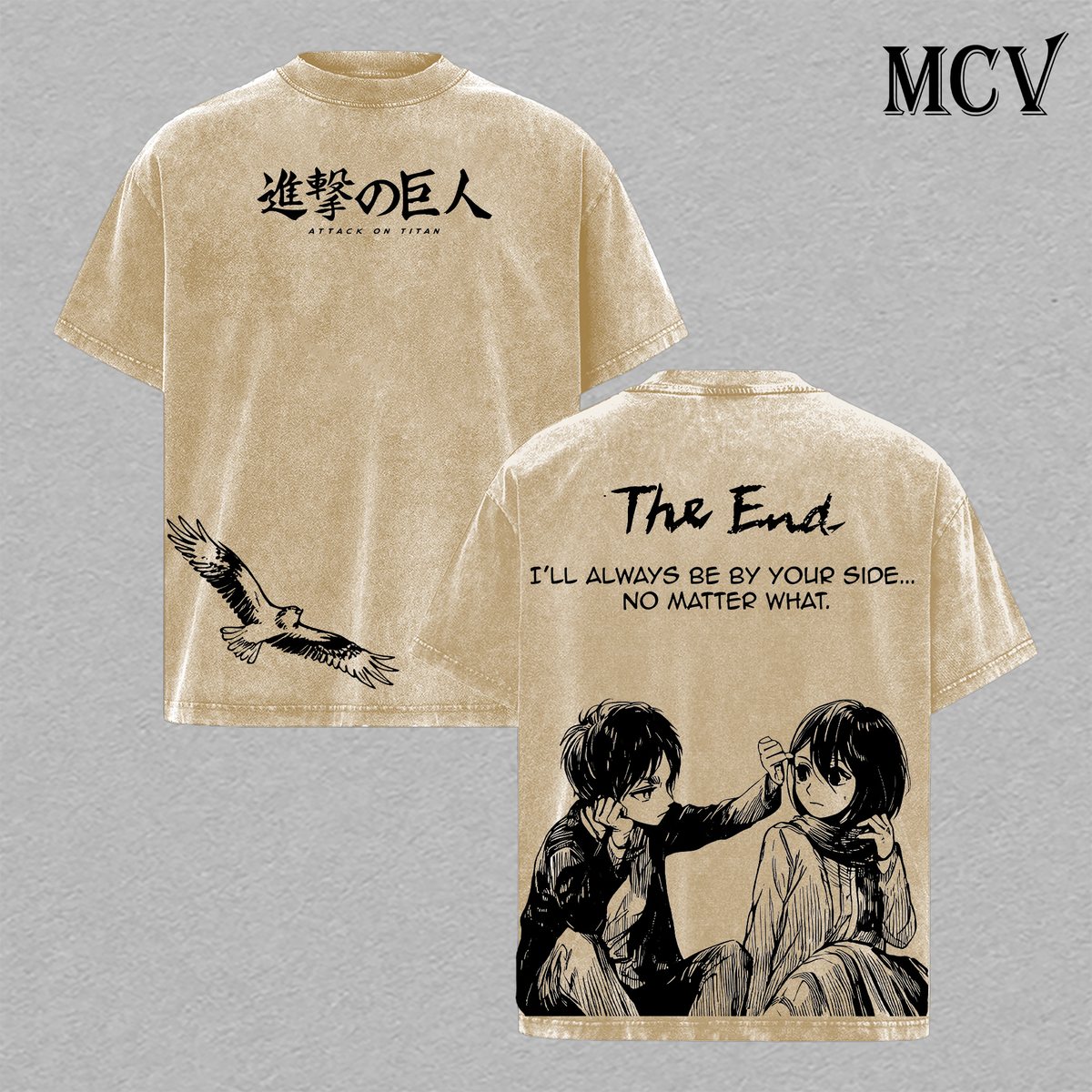 Attack on Titan The End T-Shirt, Eren Mikasa Anime Tee, Emotional Ending Vintage Washed Tee