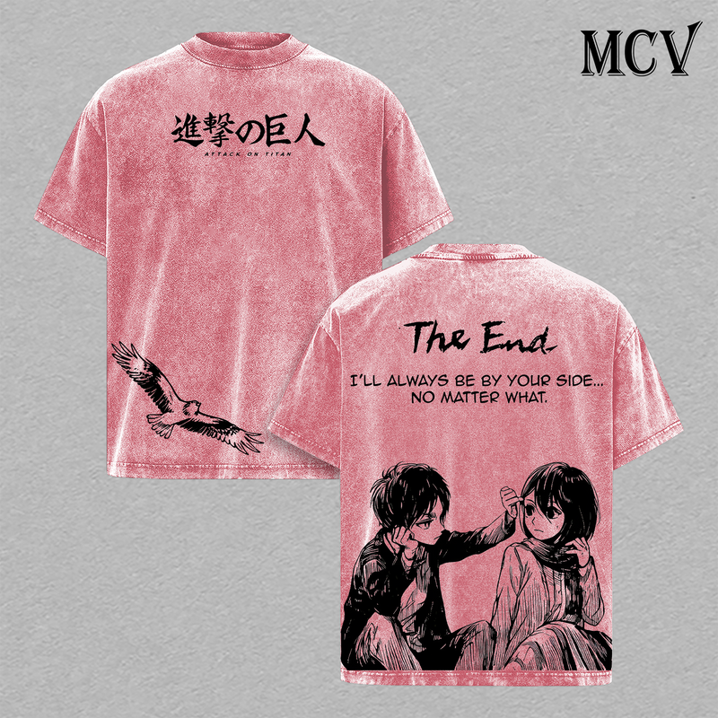 Attack on Titan The End T-Shirt, Eren Mikasa Anime Tee, Emotional Ending Vintage Washed Tee