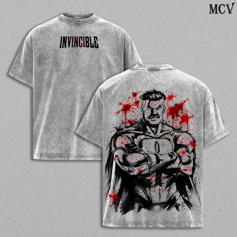 Omni Man Invincible Vintage Washed T-Shirt, Superhero Villain Graphic Tee, Comic Streetwear Heavyweight Cotton Shirt