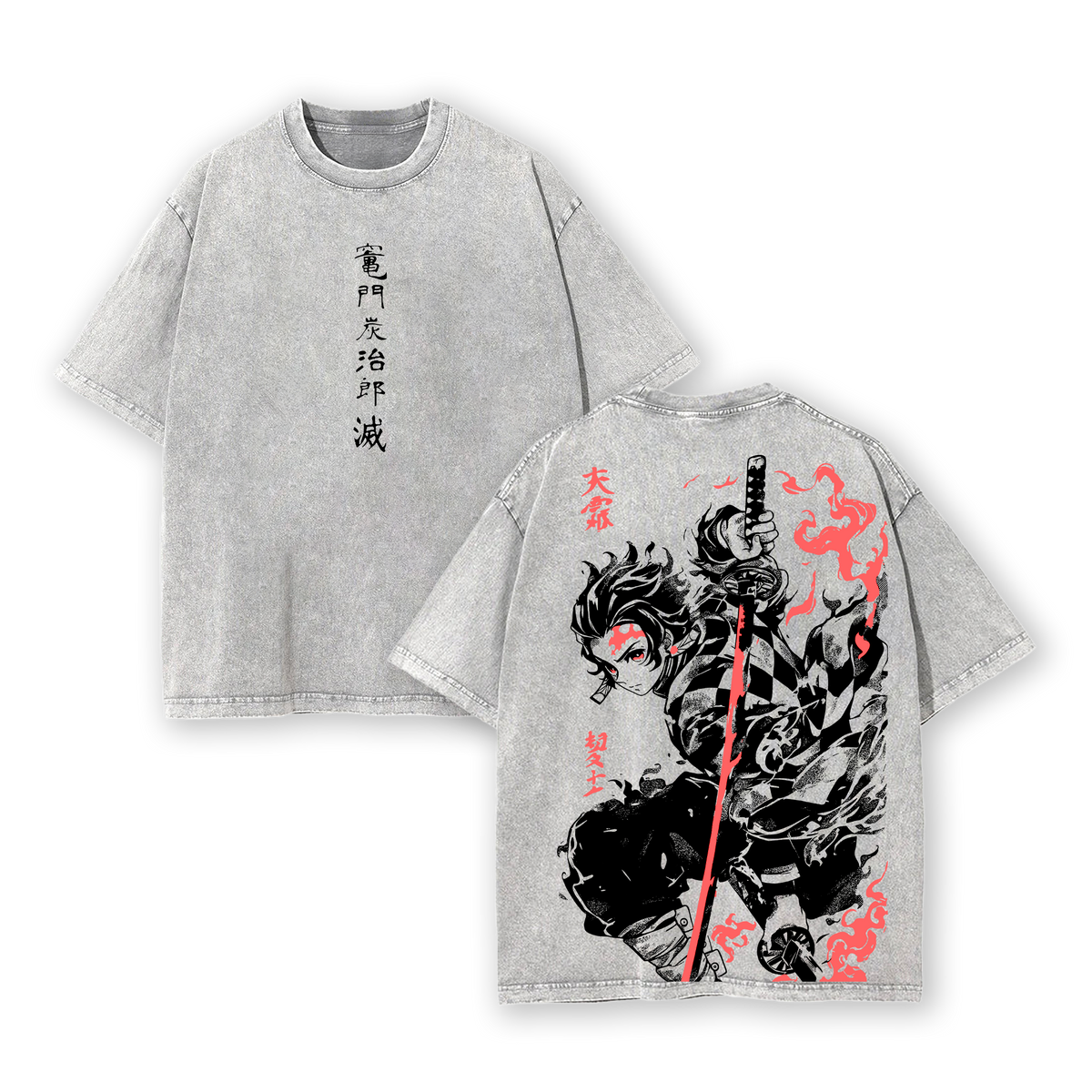 Tanjiro Kamado T-Shirt – Demon Slayer Kimetsu no Yaiba Vintage Washed Oversized Heavy Cotton Anime Manga Tee