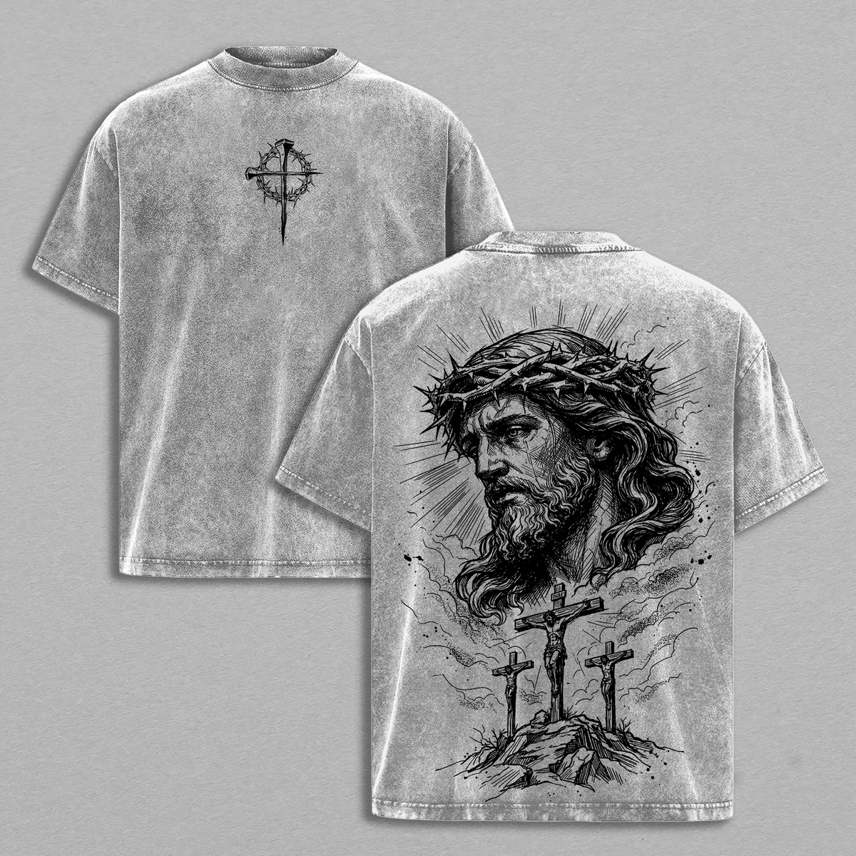 Jesus Crucifixion Shirt Hoodie Sweatshirt Vintage Washed Cross Crown of Thorns Graphic Christian Faith Jesus Saves Redemption Religious Streetwear Gift