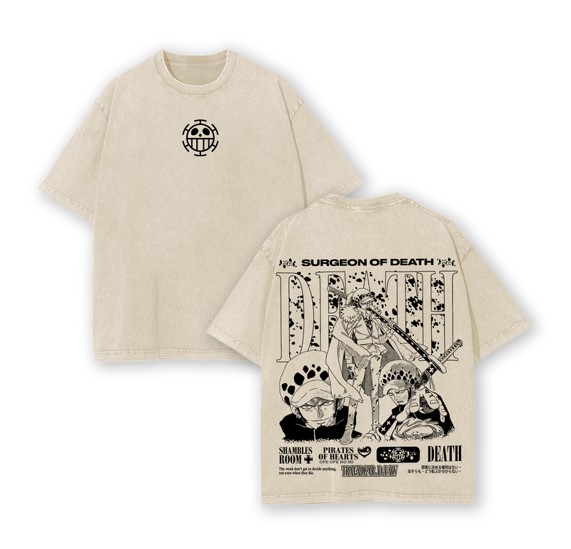 Trafalgar D. Water Law Tee Washed – Trafalgar Law One Pieceee Vintage Washed Oversized Heavy Cotton Anime Manga T-Shirt
