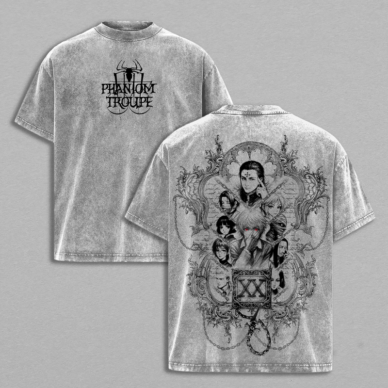 Phantom Troupe - Hisoka - Chrollo - Shizuku - Kurapika Top Hunter x Hunter  Oversized T-Shirt, Genei Ryodan Spider Clan Graphic Tee, Vintage Washed Anime Streetwear Shirt Anime Streetwear