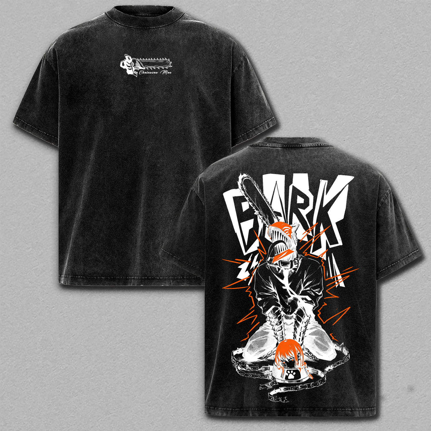 Denji Chainsaw Devil Rampage Vintage Washed T-Shirt, Anime Streetwear Graphic Tee Heavyweight Cotton