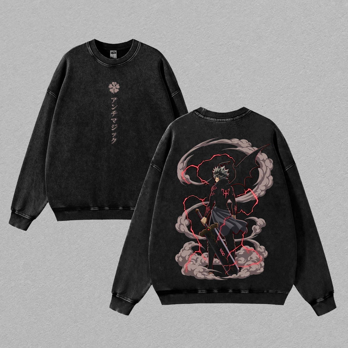 Asta Black Clover Anime Vintage Washed Oversized Graphic Tee Black Form Demon Power Magic Knight Streetwear Shirt