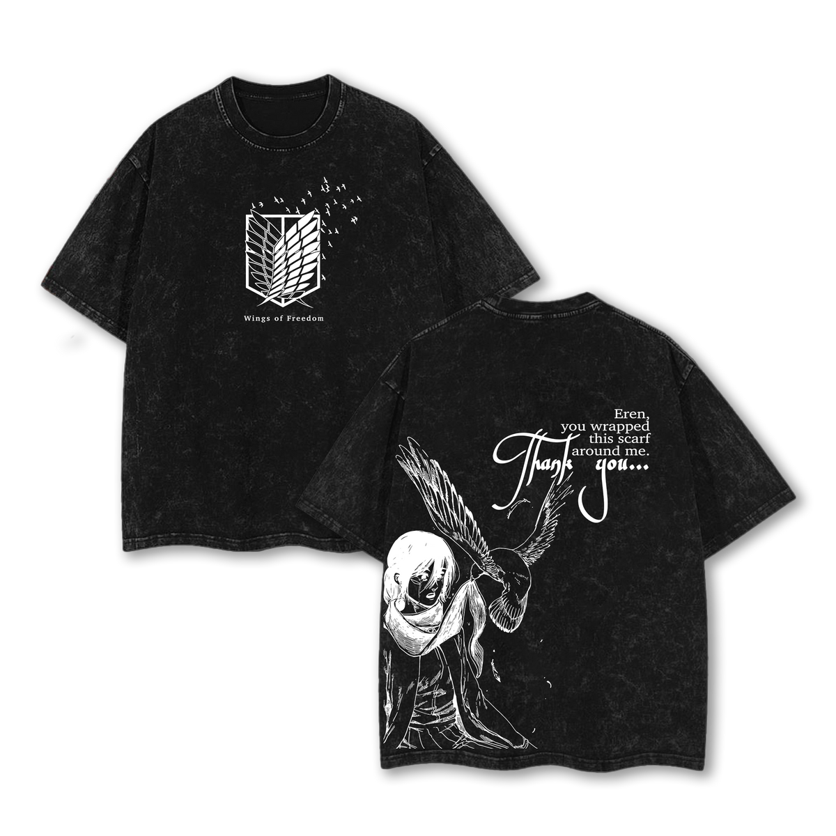Wings Of Freedom Attack On Titan Anime Double Printed Vintage Washed Tee