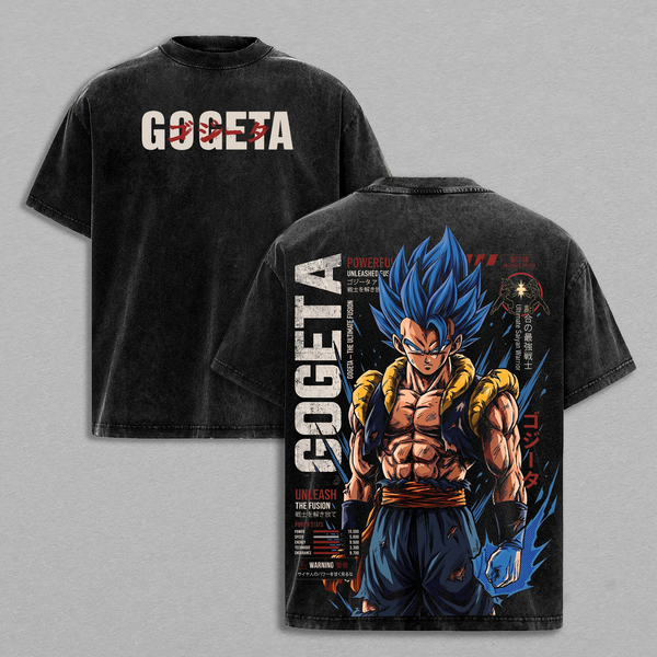 Gogetaaa DBZ Vintage Washed T Shirt - Anime Graphic Tee Blue Gogetaa Oversized Heavyweight Cotton Top Classic Menswear Clothes Apparel Gift for DBZ Fans Men Women