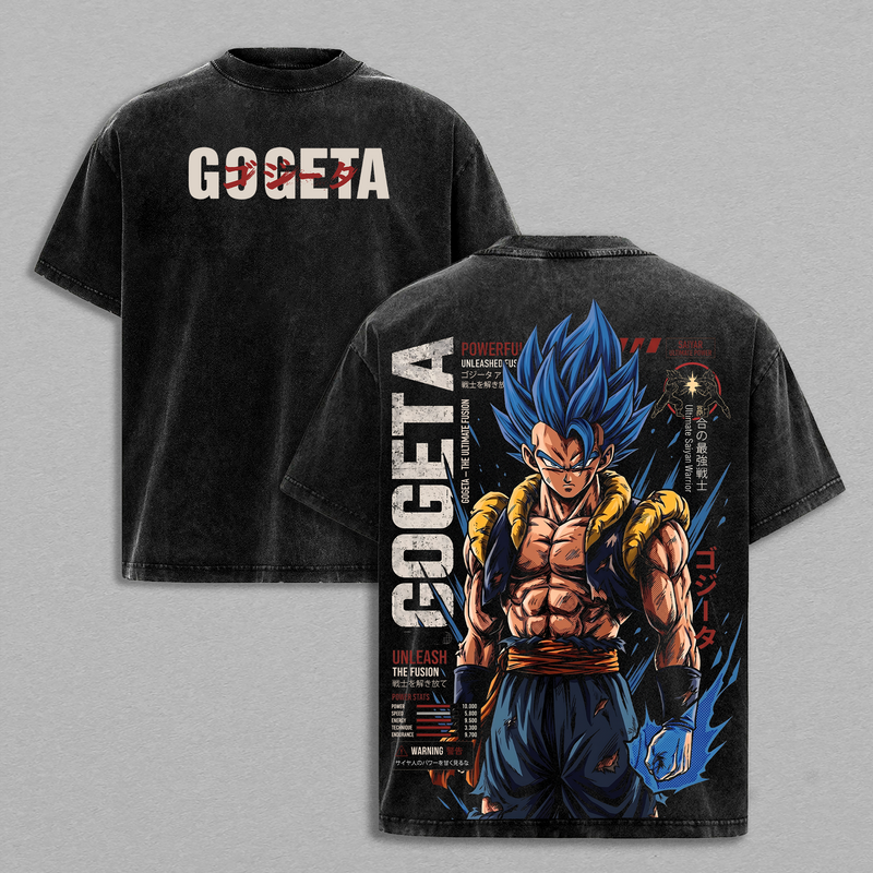 Gogetaaa DBZ Vintage Washed T Shirt - Anime Graphic Tee Blue Gogetaa Oversized Heavyweight Cotton Top Classic Menswear Clothes Apparel Gift for DBZ Fans Men Women