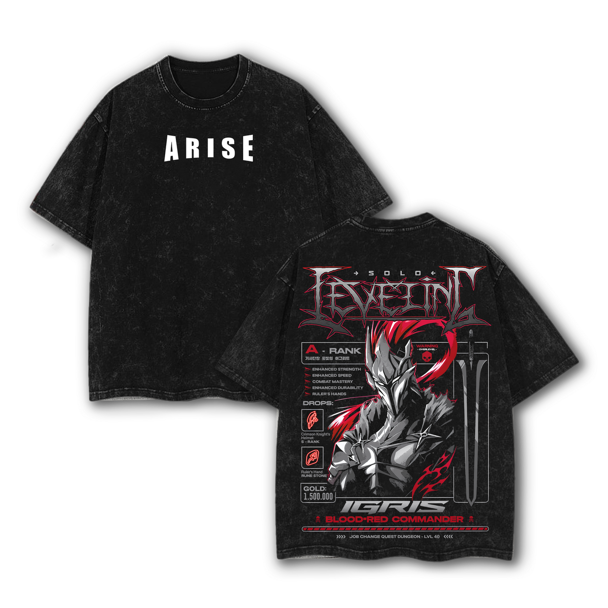 Igris Solo Leveling Vintage Washed Oversized Tee – Shadow Knight Heavy Cotton Anime Streetwear T-Shirt