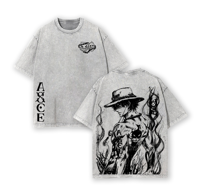 Portgas D. Ace Shirt – One Piece Washed Oversized Tee, Fire Fist Graphic, Retro Pirate Streetwear, Anime Gift for Fans 2025