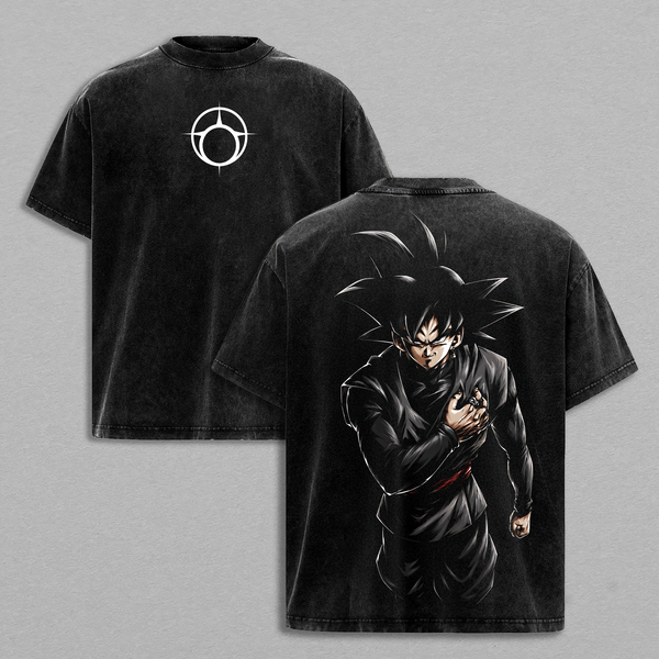 G0ku-Black Rose Vintage Washed Oversized T-Shirt, DBS Anime Graphic Tee, Unisex Streetwear Soft Cotton Top Outfit for Men, Casual Menswear Gift for Anime Fans