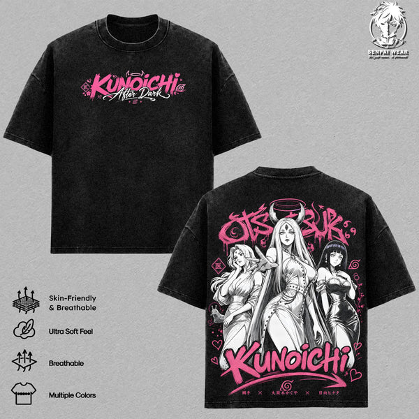 Tsunade, Kaguya, Hinata Graphic Tee, Naruto Vintage Washed Shirt, Unisex Streetwear, Female Ninja Streetwear Shirt Tee, Kunoichi After Dark T-Shirt, Gift for Anime Fans