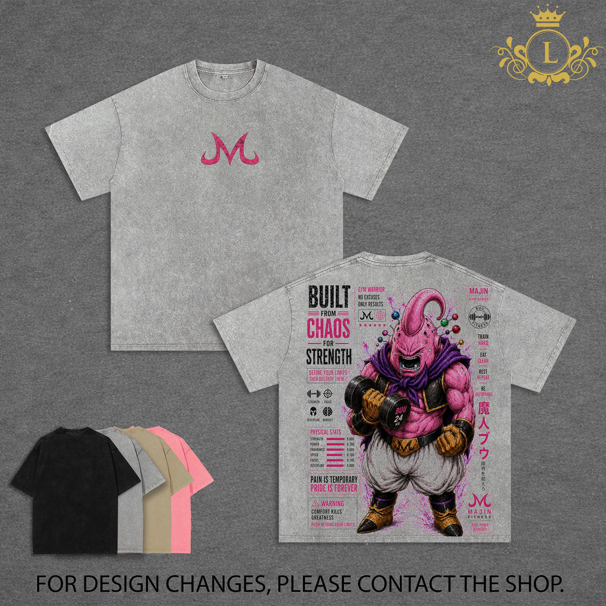 Majin Buu DBZ Vintage Washed T-Shirt Majin Villain Anime Graphic Tee Chaos Power Streetwear Oversized Shirt Gift for DBZ Fans