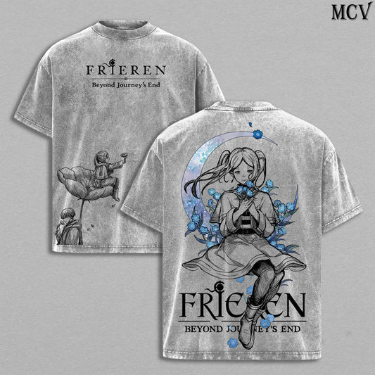 Frieren Peaceful Journey – Beyond Journey’s End Vintage Washed Anime Graphic T-Shirt Fantasy Manga Streetwear