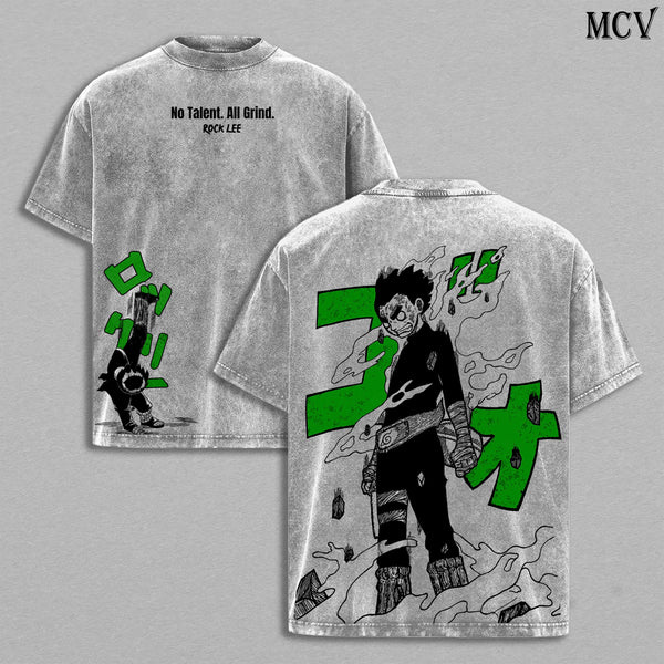 Rock Lee Tee Washed / Hoodie – Naruto Anime Manga Vintage Washed Heavy Cotton Oversized T-Shirt & Hoodie, Double Printed Retro Unisex Streetwear Graphic Top, Taijutsu Fighter Edition, Loose Fit Multi-Color Anime Merch