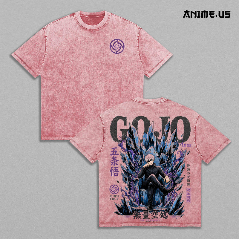 Gojo Satoru Jujutsu Kaisen Vintage Washed Oversized Graphic Tee, Limitless Domain Anime Heavyweight Cotton Streetwear Shirt