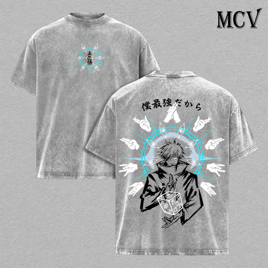 Gojo Six Eyes T-Shirt, Jujutsu Kaisen Anime Tee, Blue Eye Infinity Graphic Vintage Washed Tee
