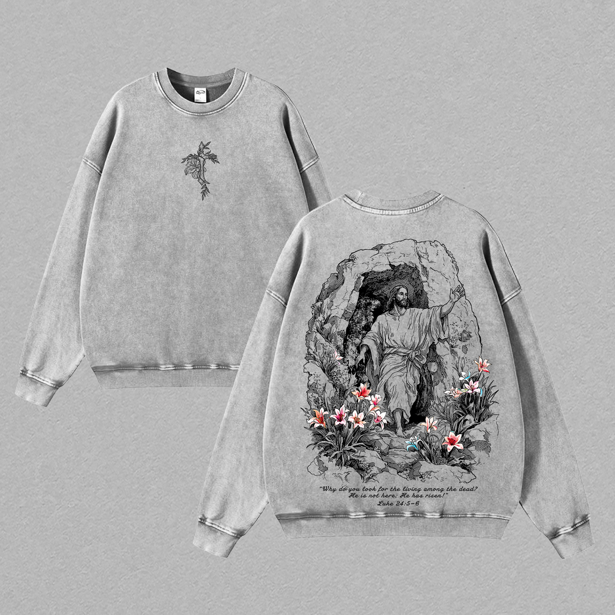 He Is Risen Easter Jesus Vintage Washed Oversized T-Shirt, Resurrection Christian Graphic Tee, Heavy Cotton Unisex Faith Streetwear, Religious Easter Sunday Shirt Gift for Believers