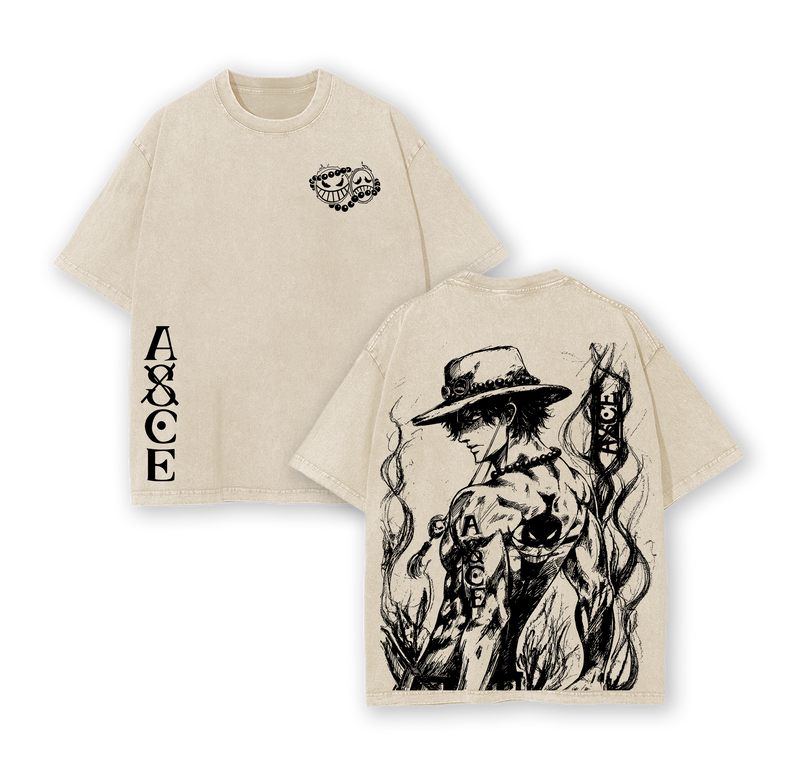 Portgas D. Ace Shirt – One Piece Washed Oversized Tee, Fire Fist Graphic, Retro Pirate Streetwear, Anime Gift for Fans 2025
