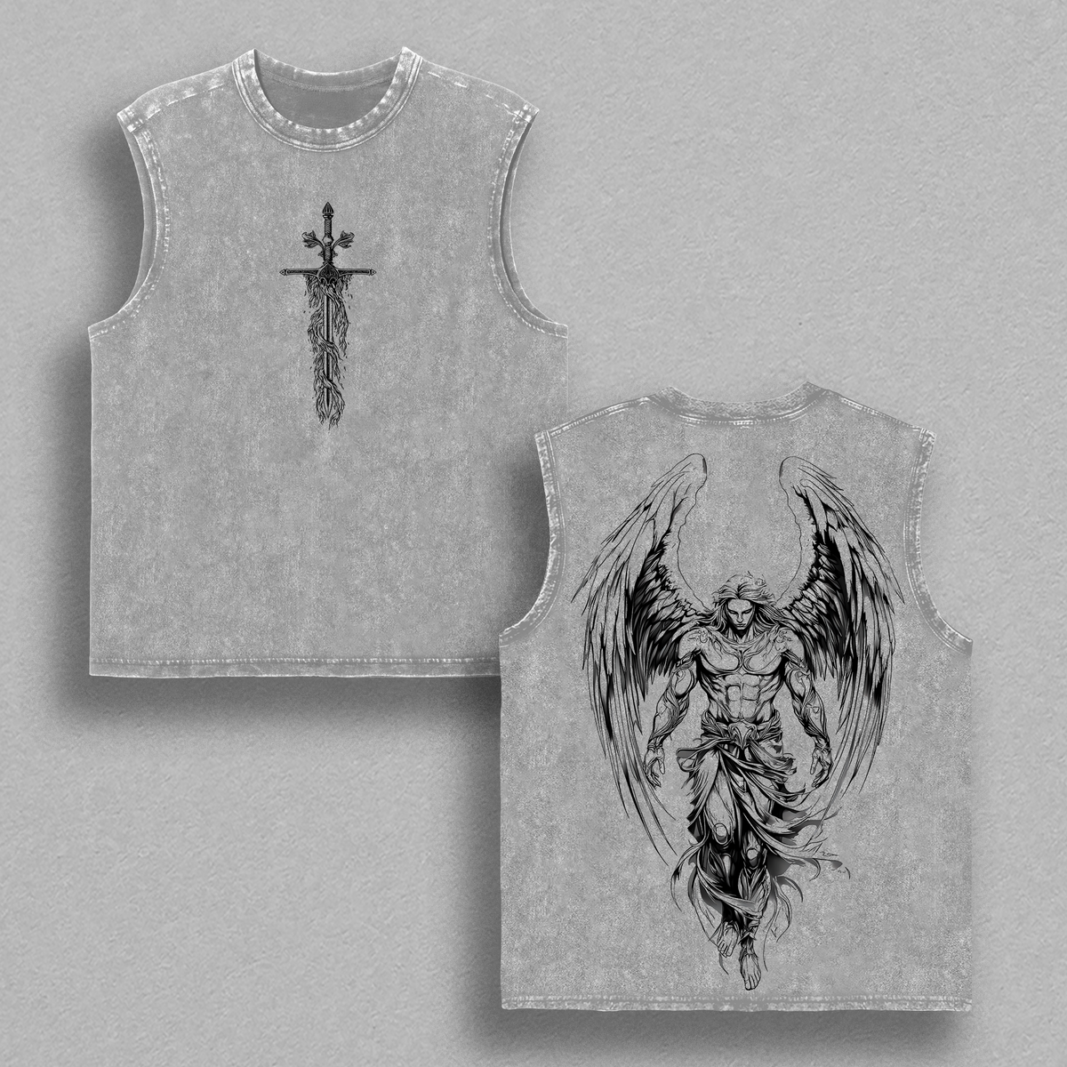 Saint Michael The Archangel x Flaming Sword T-Shirt - Tank Top - Sweatshirt - Hoodies Washed Christian Hoodie, Aesthetic Clothes ,Scales of Justice , Jesus Sweatshirt , Graphic Crewneck , Archangel Michael Tees ,Outfit Church