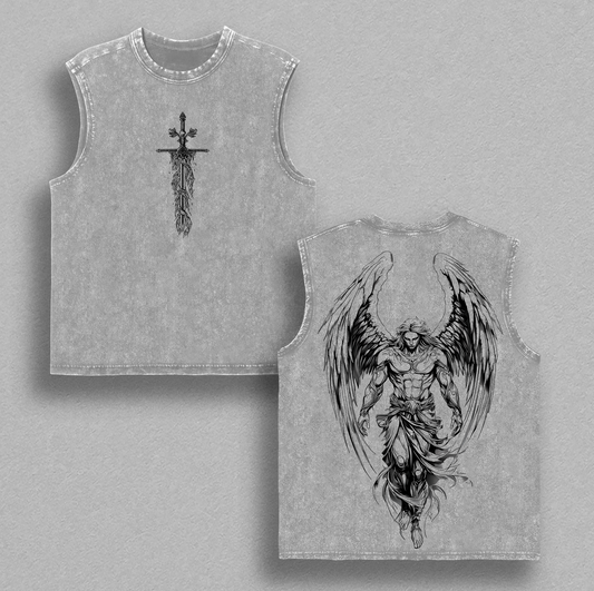 Saint Michael The Archangel x Flaming Sword T-Shirt - Tank Top - Sweatshirt - Hoodies Washed Christian Hoodie, Aesthetic Clothes ,Scales of Justice , Jesus Sweatshirt , Graphic Crewneck , Archangel Michael Tees ,Outfit Church