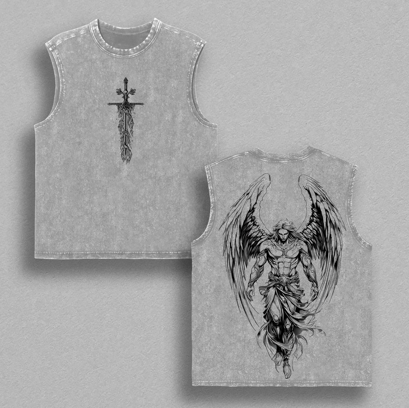 Saint Michael The Archangel x Flaming Sword T-Shirt - Tank Top - Sweatshirt - Hoodies Washed Christian Hoodie, Aesthetic Clothes ,Scales of Justice , Jesus Sweatshirt , Graphic Crewneck , Archangel Michael Tees ,Outfit Church