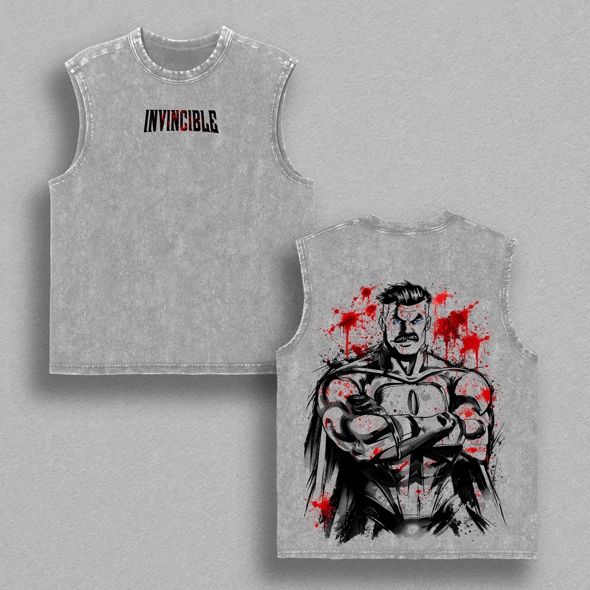 Omni-Man Washed Tee & Hoodie, Tank Top, Sweatshirt – Invincible Viltrumite Warrior Anime Graphic Double Printed T-Shirt, Menswear Heavy Cotton Unisex Oversize Streetwear Vintage Retro
