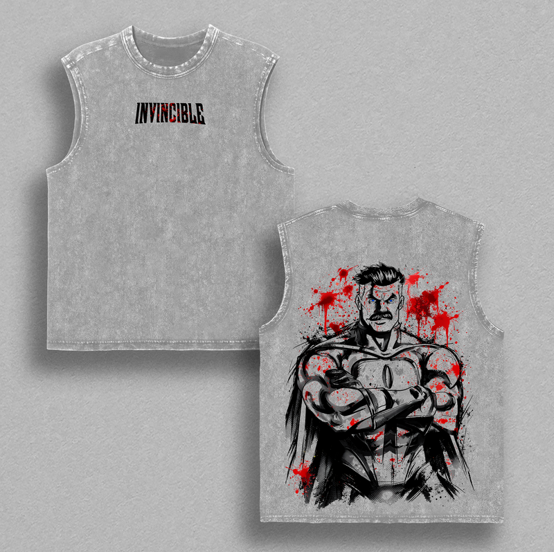 Omni-Man Washed Tee & Hoodie, Tank Top, Sweatshirt – Invincible Viltrumite Warrior Anime Graphic Double Printed T-Shirt, Menswear Heavy Cotton Unisex Oversize Streetwear Vintage Retro