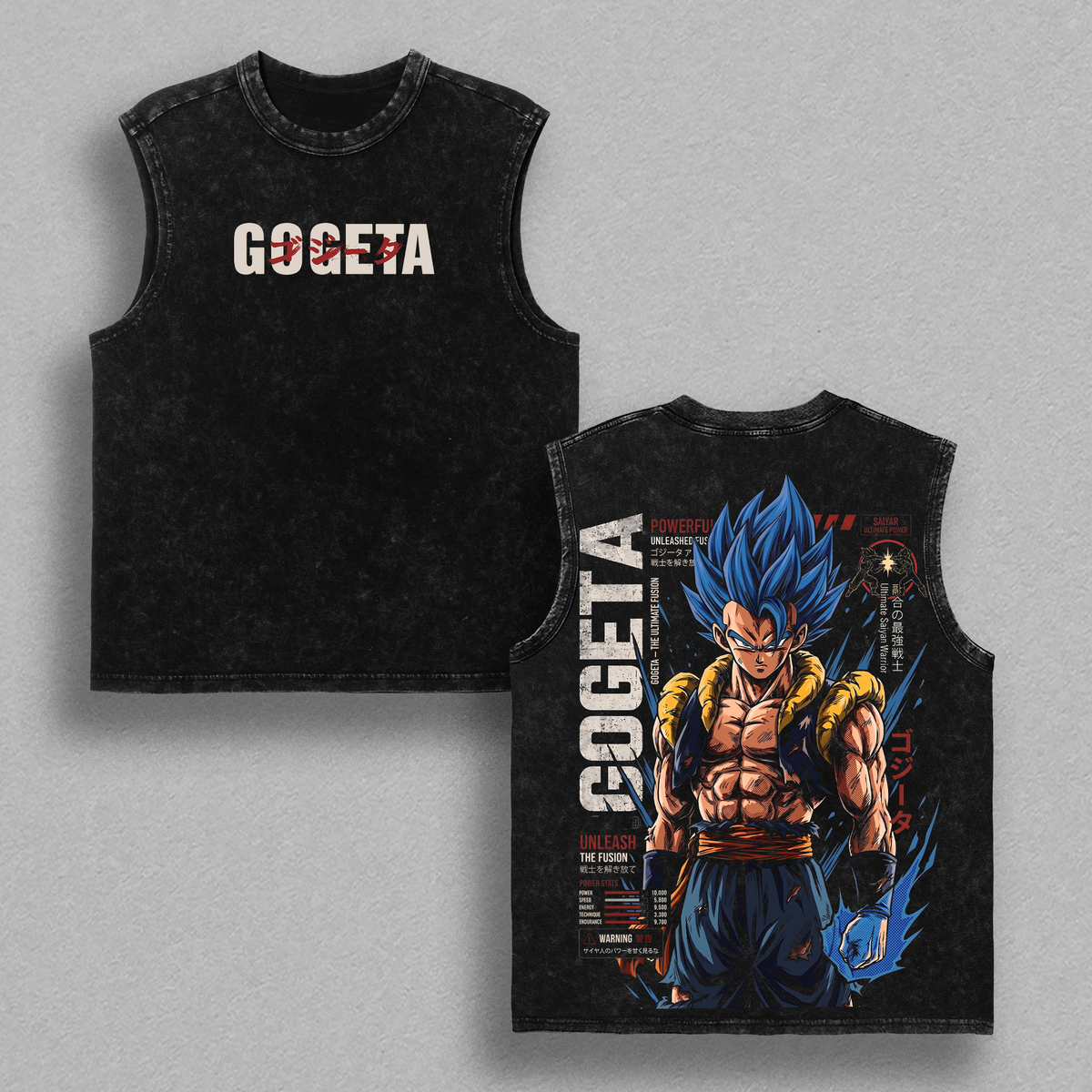 Gogetaaa DBZ Vintage Washed T Shirt - Anime Graphic Tee Blue Gogetaa Oversized Heavyweight Cotton Top Classic Menswear Clothes Apparel Gift for DBZ Fans Men Women