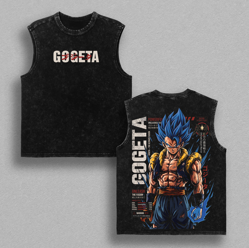 Gogetaaa DBZ Vintage Washed T Shirt - Anime Graphic Tee Blue Gogetaa Oversized Heavyweight Cotton Top Classic Menswear Clothes Apparel Gift for DBZ Fans Men Women