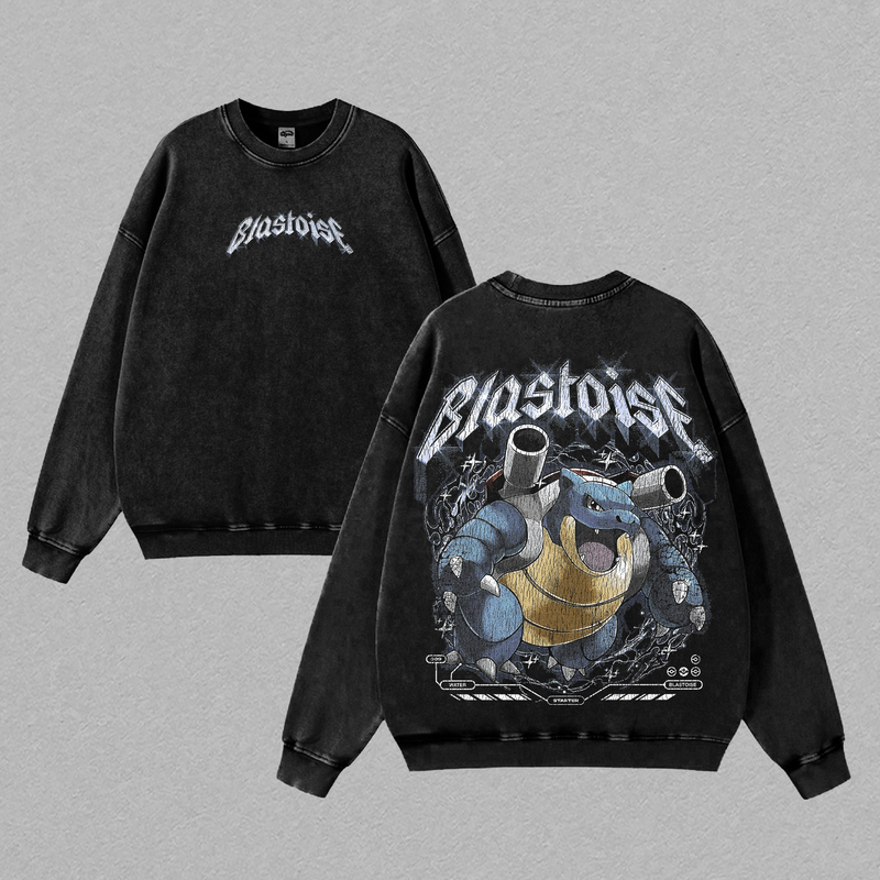 Pokemon "Blastoise" Vintage Unisex Oversize Anime Manga Acid Washed Heavyweight Cotton T-shirt, graphic tee,anime lover , outfits men