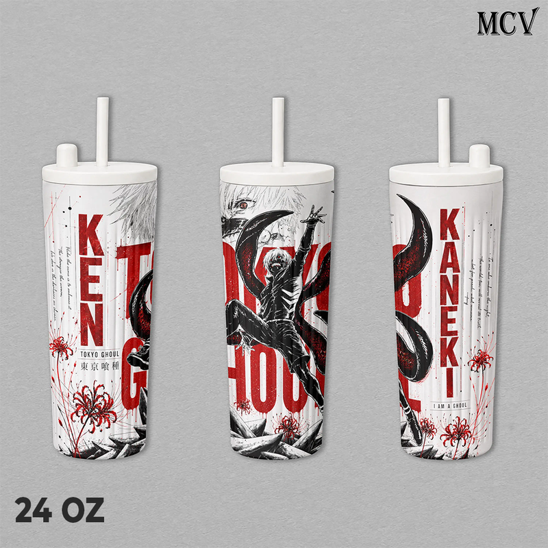 Ken Kaneki Tokyo Ghoul Tumbler 17oz 24oz 30oz, Premium Insulated Stainless Steel Travel Mug with Handle and Lid, Anime Manga Graphic Design, Reusable Coffee Water Cup, Gift for Anime Fans