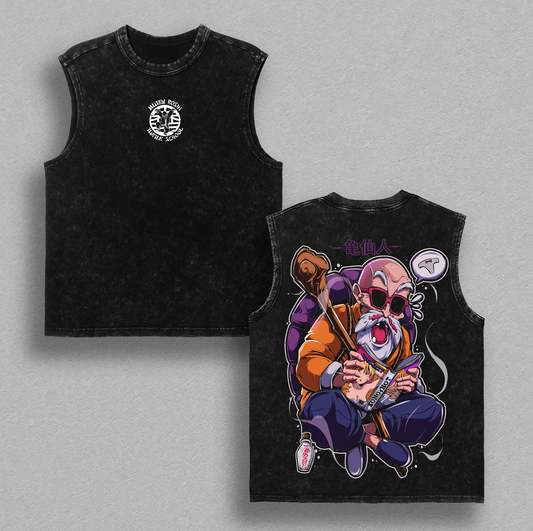 Master Roshi - DBZ Anime T-Shirt Vintage Acid Wash Oversized Graphic Tee Streetwear Turtle School Gift Anime Fans