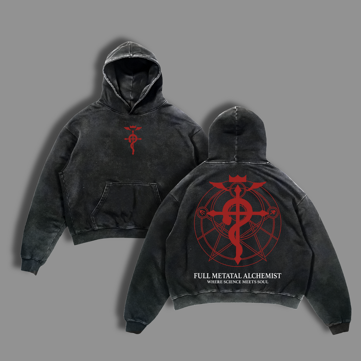 Fullmetal Alchemist Brotherhood Anime Tee – Edward & Alphonse Elric Vintage Washed T-Shirt – FMA Alchemy Symbol Graphic Tee for Anime Fans & Streetwear Enthusiasts Clothing, Menswear, Soft, Classic