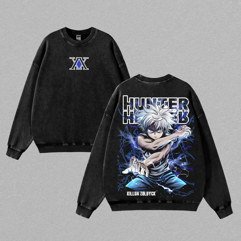 Killua Zoldyck Shirt Hunter x Hunter Anime Lightning Nen Graphic Vintage Washed Oversized T-Shirt Assassin Prodigy Streetwear