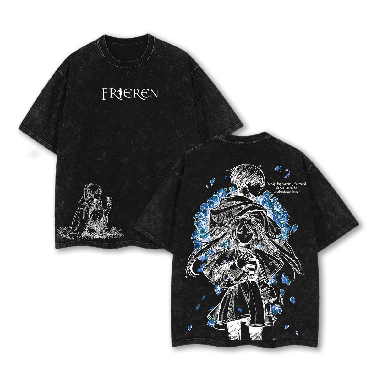 Frieren x Himmel Tee Washed – Frieren: Beyond Journey’s End Vintage Washed Heavy Cotton Oversized Anime Manga T-Shirt