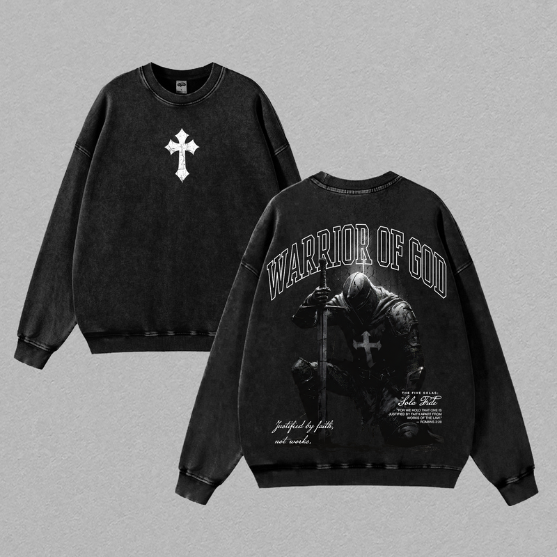 Warrior Of God Christian Knight Vintage Washed T Shirt / Sweatshirt / Hoodie Faith Based Streetwear Armor Of God Graphic Tee Heavy Cotton Unisex Jesus Believer Religious Gospel Apparel Justified By Faith Sola Fide Style