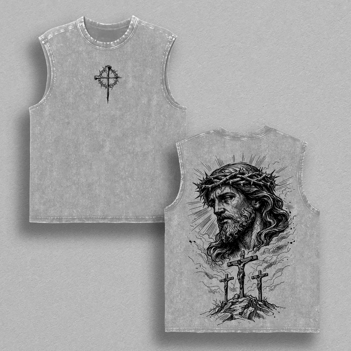 Jesus Crucifixion Shirt Hoodie Sweatshirt Vintage Washed Cross Crown of Thorns Graphic Christian Faith Jesus Saves Redemption Religious Streetwear Gift