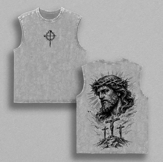 Jesus Crucifixion Shirt Hoodie Sweatshirt Vintage Washed Cross Crown of Thorns Graphic Christian Faith Jesus Saves Redemption Religious Streetwear Gift